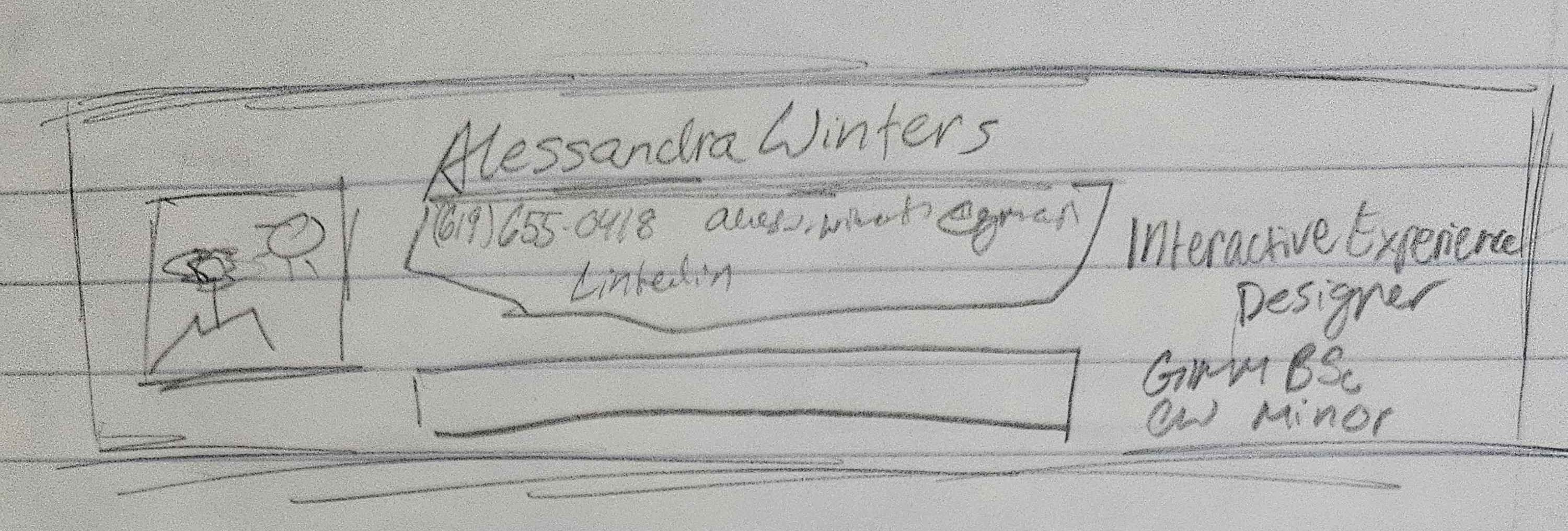 First Website Sketch showing personal information