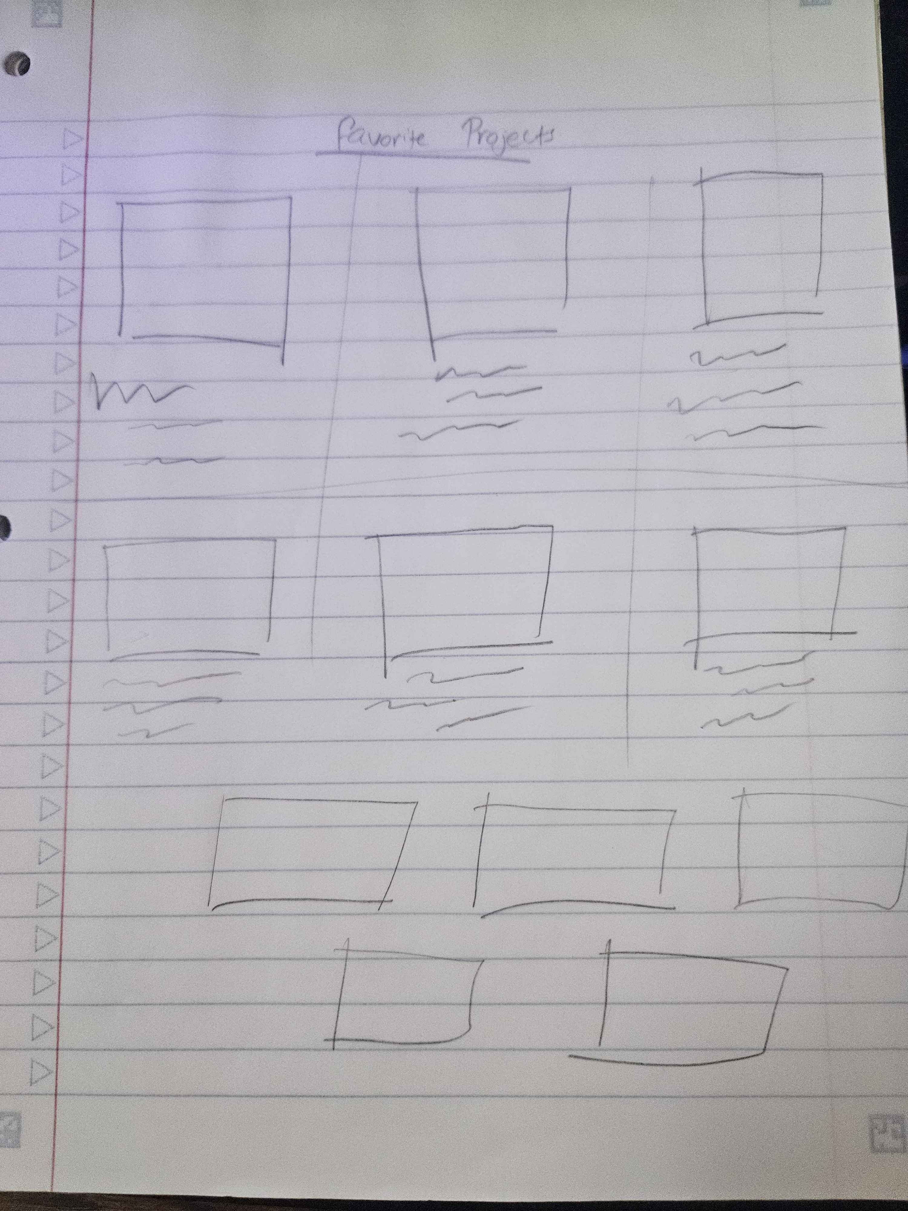 Right image shows the notebook sketch of the specific layout of the favorite projects section on the landing page